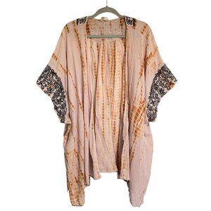 Free People Love Triangle Blush Rust Tie Dye Black Embroidered Kimono S